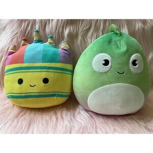 Lot of 2  Squishmallows Plush 10” Denton 8" Cade Crayon Stuffed Animal Toys EUC